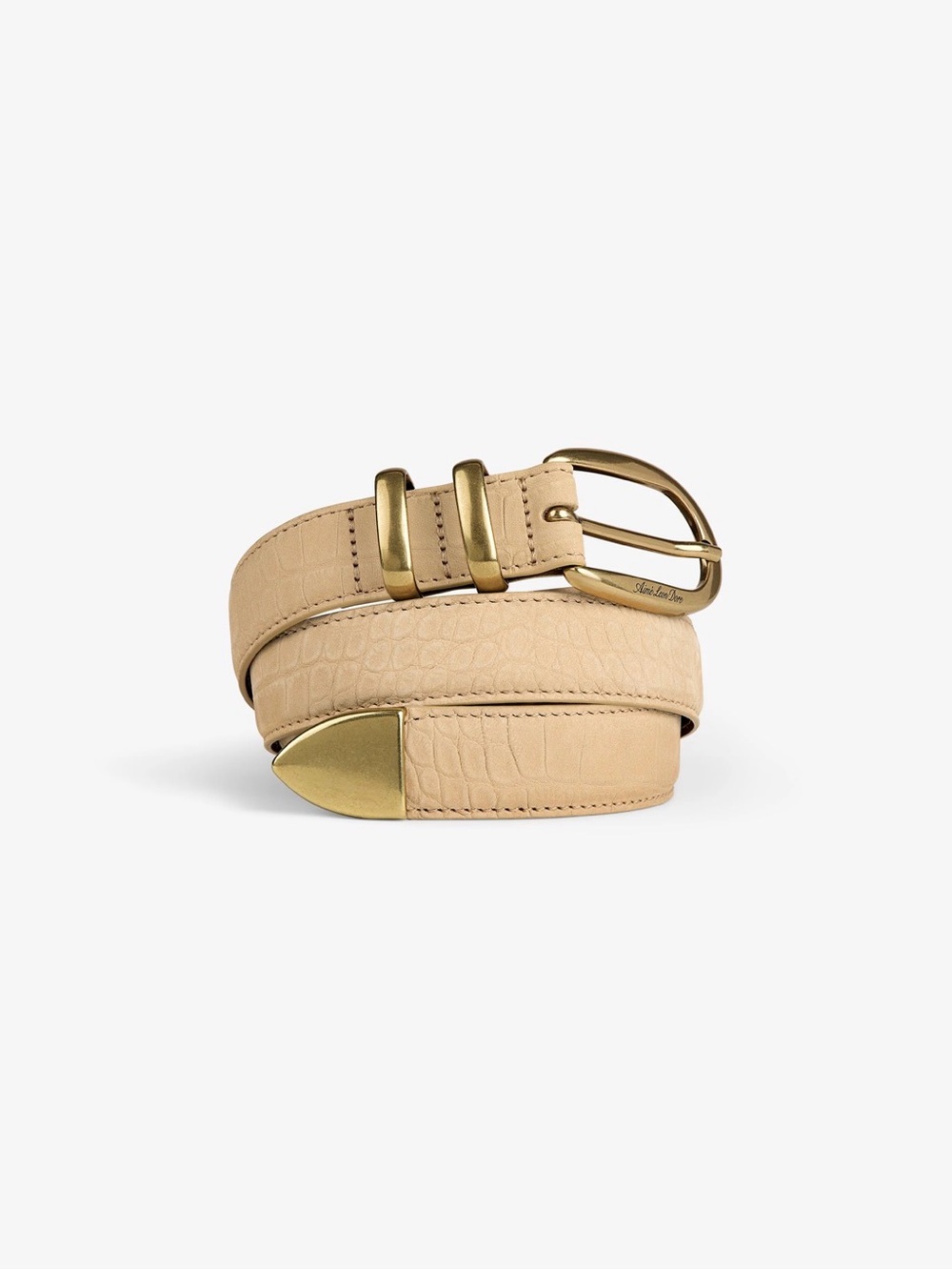 Aime Leon Dore Beige Croc-Embossed Belt with Gold Buckle - Picture 2 of 13